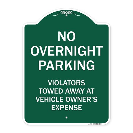 Signmission No Overnight Parking Heavy-Gauge Aluminum Architectural Sign, 24" x 18", GW-1824-9967 A-DES-GW-1824-9967